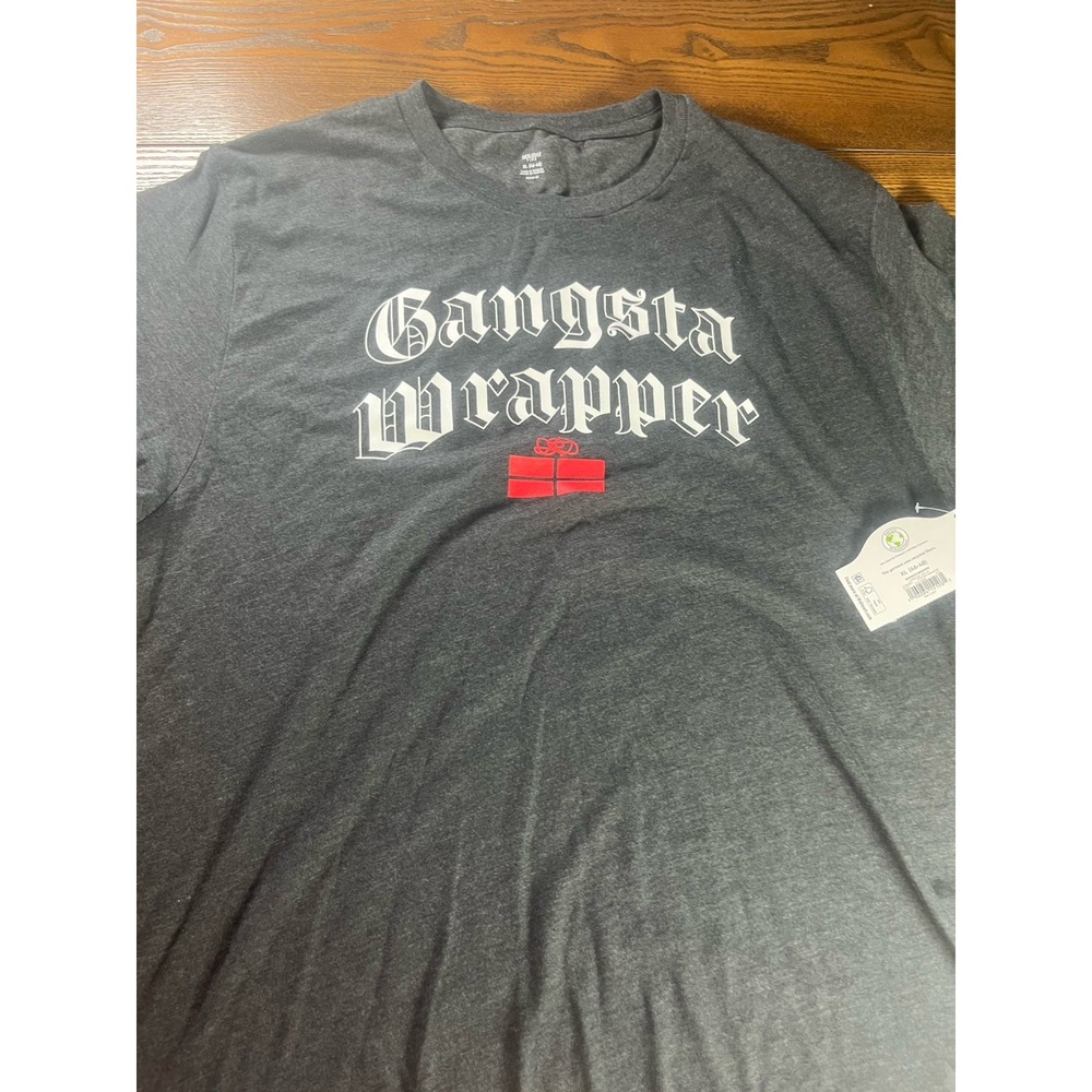 NEW Gangsta Wrapper Christmas Funny Gift NWT Men's T-Shirt Size XL 46-48 Gray